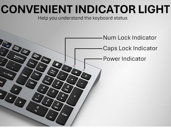 Wireless Keyboard and Mouse Combo, Ultra-Slim Full Size Silent Ergonomic Keyboard Mouse