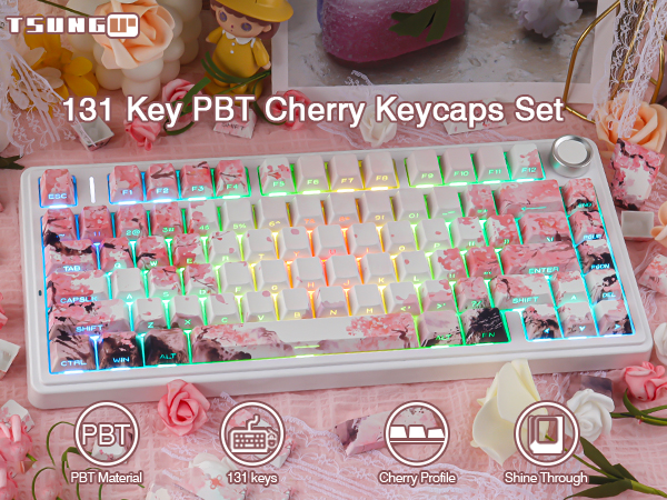 Pink Cherry Blossom Shine Through Keycaps