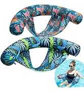 FindUWill Inflatable Pool Floats Chairs, 2-Pack Comfortable Fabric Covered Pool Chairs with Sling...