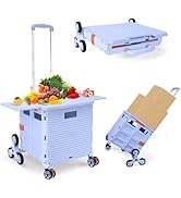 Foldable Utility Cart Folding Portable Rolling Crate with Magnetic Extended Lid,360°Rotate Wheels...