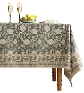 ISAENNE Grayish Green Tablecloth for Rectangular Tables,Linen Table Cloth with Light White Flower...