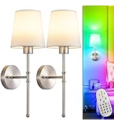 Depuley Battery Operated Wall Sconce: Set of 2 Wireless Wall Lights with Remote for Bedroom - Rec...
