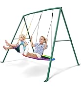 Trekassy 440lbs Capacity Swing Sets for Backyard - 2 Seat Outdoor Playset with Saucer &amp; Belt Swin...
