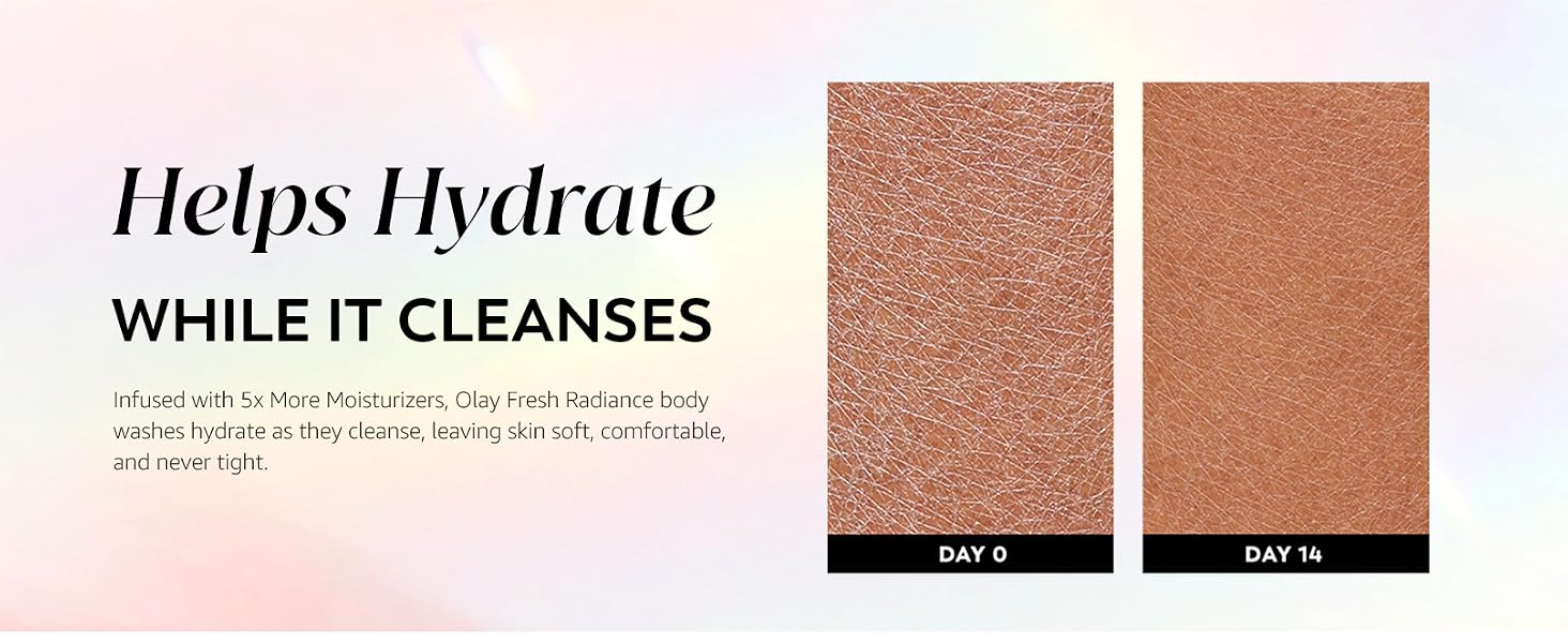 Image showcasing skin state on day 0 and day 14 after using Olay Fresh Radiance products