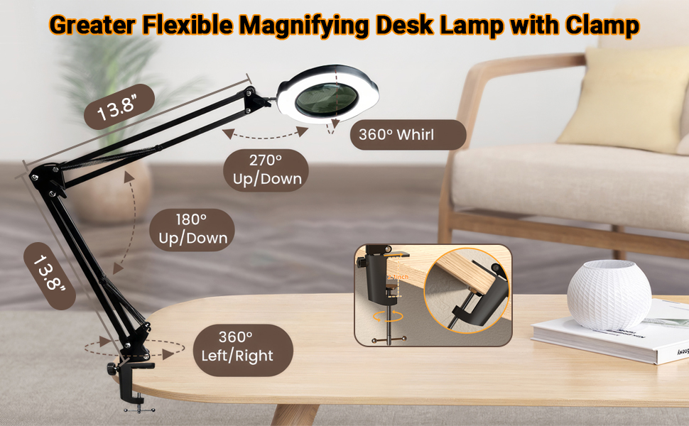 Creater Flexible Magnifying Desk Lamp with Clamp