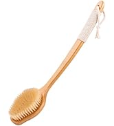 Bamboo Back Scrubber for Shower with Curved Long Handle - Stiff Natural Boar Bristles for Men and...