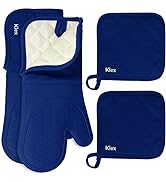 KLEX 15" Silicone Oven Mitts and Pot Holders 4-Piece Set, 932°F Degrees Heat Resistance, Comforta...