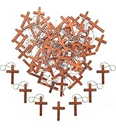 50Pcs Mini Wood Cross Pendant with 50Pcs Keyrings, Anglecai Mini Cross Charm Hanging Ornament for...