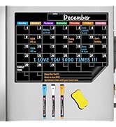 Magnetic Dry Erase Calendar for Fridge, 17"x12" Monthly Black Board Calendar Planner for Refriger...