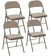 DUMOS 4 Pack Folding Chairs with Padded Cushion and Back - Fabric Stackable Portable Dining Chiar...