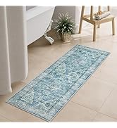 Uphome Bathroom Rugs Runner, Distressed Farmhouse Boho Light Blue Bath Mat, Non Slip Washable Lon...