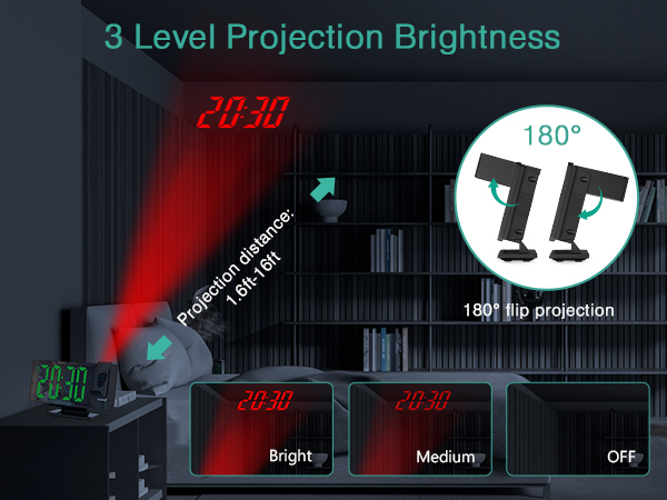 ORIA Projection Alarm Clock, LED Electronic Alarm Clock, 7.8" Mirror Desk Alarm Clock