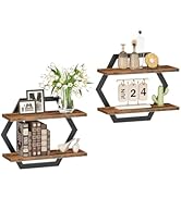 CHOEZON Hexagon Floating Shelves for Wall, Set of 2, 2 -Tier Hanging Shelves, Wall Mounted Storag...