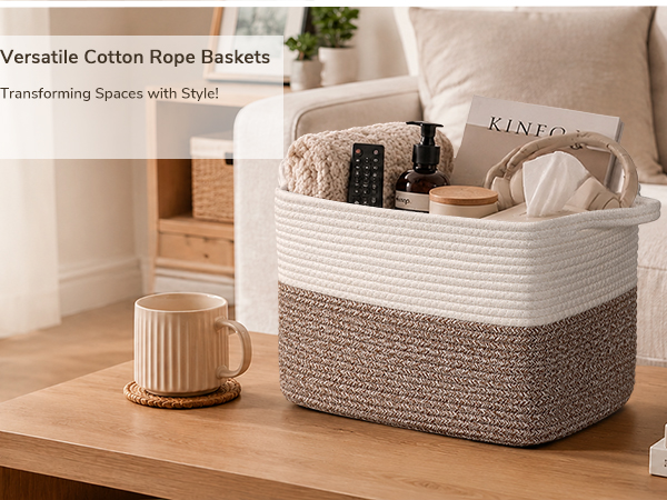 Goodpick Square Woven Rope Basket with Handles