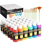 AnyMark Acrylic Paint Set, 36 Classic Colors with 12 Brushes, 2 fl oz/60ml Bottles, Art kit Paint...