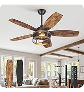 42 Inch Farmhouse Ceiling Fan with Lights and Remote, Timer, Dual Finish 5 Blades (Rustic Brown a...