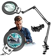 HITTI 12X Extra Long Magnifying Glass with Light, Upgrade Infinite Color and Brightness LED Desk ...