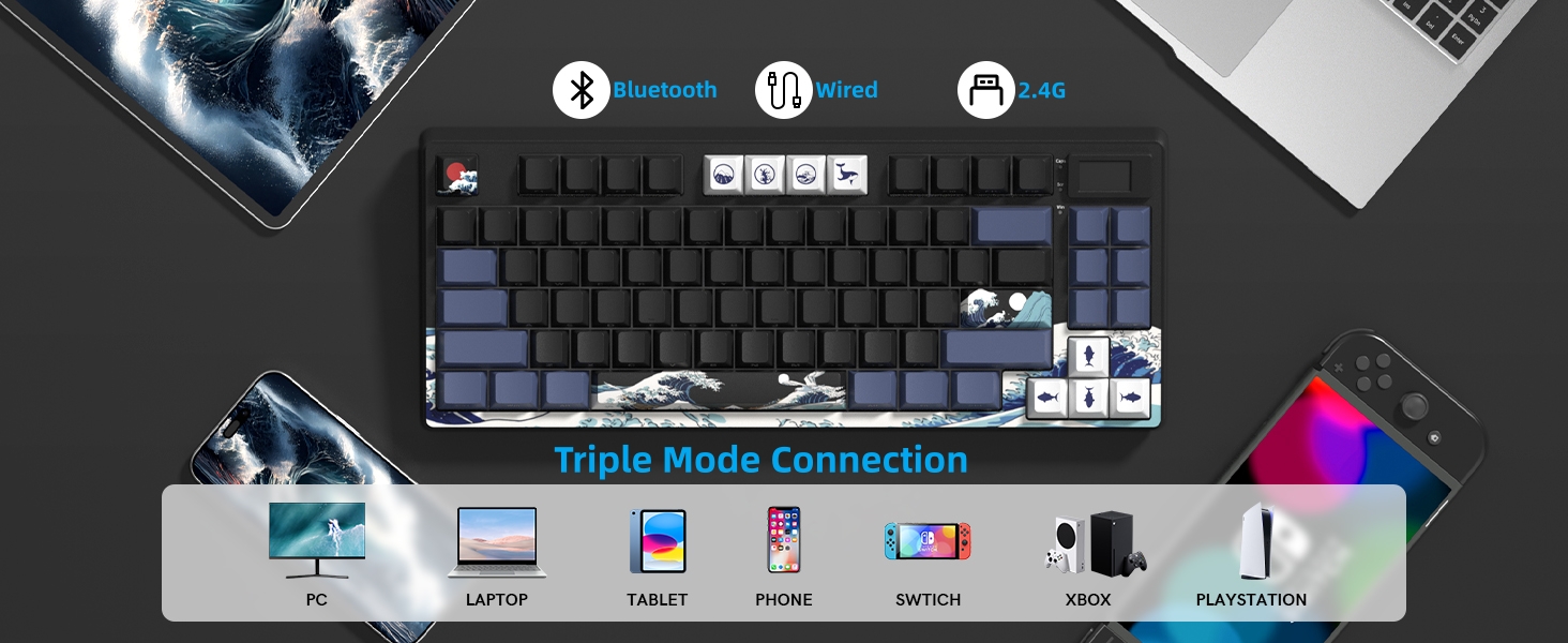 75% Wireless Mechanical Keyboard, Creamy Gaming Keyboard, 75% Black keyboard