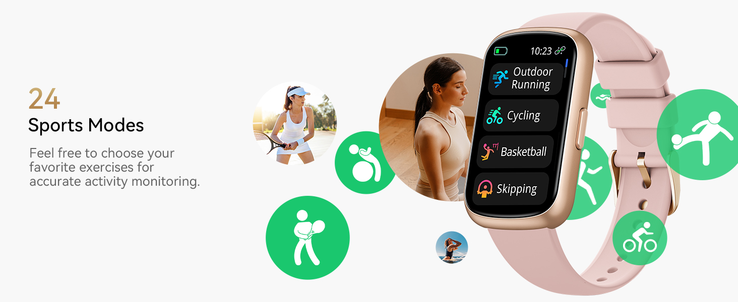 IP68 waterproof activity tracker with steps/calories burned/distance