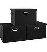 Graciadeco Large 17" 36 Quart Collapsible Stackable Storage Bins with Lids, 3 Packs Black Linen F...