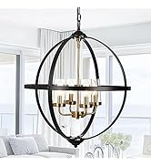 Large Farmhouse Hanging Light Fixture Ceiling Mount, 22.4" Black Gold Finish Vintage Globe Chande...