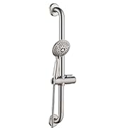 Stainless Steel Slide Bar Grab Rail Set Ada compliant Includes Handheld Shower Head and 5 Ft. Hos...