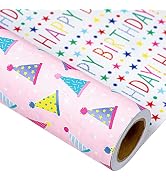 MAYPLUSS Birthday Gift Wrapping Paper Roll - 17Inch X 32.8Feet - Reversible Luxury Pink Girly Bir...