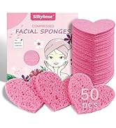 Silkyhose Women 50-Count Compressed Cellulose Heart Shape Face Facial Sponges 100% Natural Cosmet...