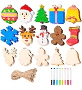 JOYIN 100 Pcs Christmas Wooden Ornaments Crafts to Paint, Unfinished Wood Painting Kits with 8 Wa...