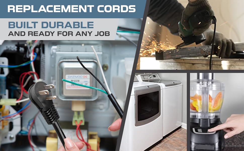 Iron Forge Cable 90 Degree Slim Plug Head Replacement Power Cord with Open End 