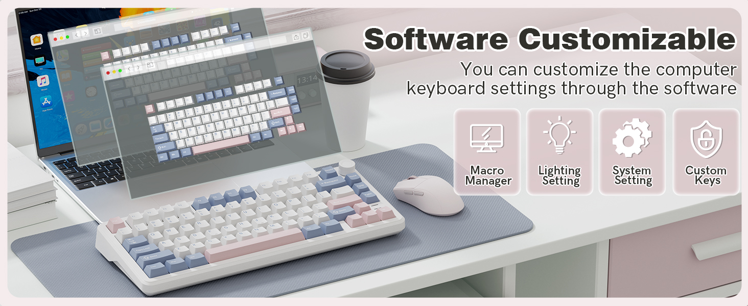 L75 mechanical keyboard infographic highlighting software customization features