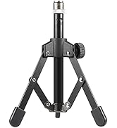 Black adjustable tripod stand with three extending legs and mounting mechanism at top, photographed against white background.