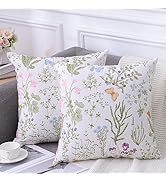 hyha Spring Throw Pillow Covers 20x20 Inch, Set of 2 Printed Velvet Couch Pillows, Floral Pattern...