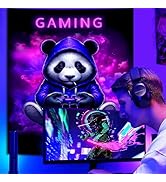 SparkLia Blacklight Gaming Panda Tapestry - UV Reactive Neon Panda Wall Hanging, Glow in the Dark...