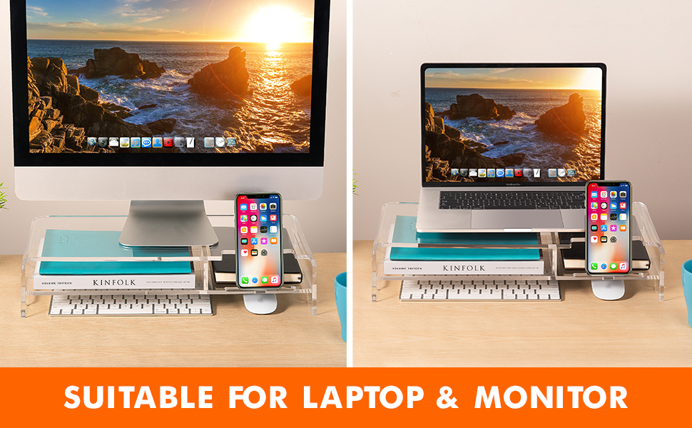 acrylic computer riser suitable for laptop and monitor