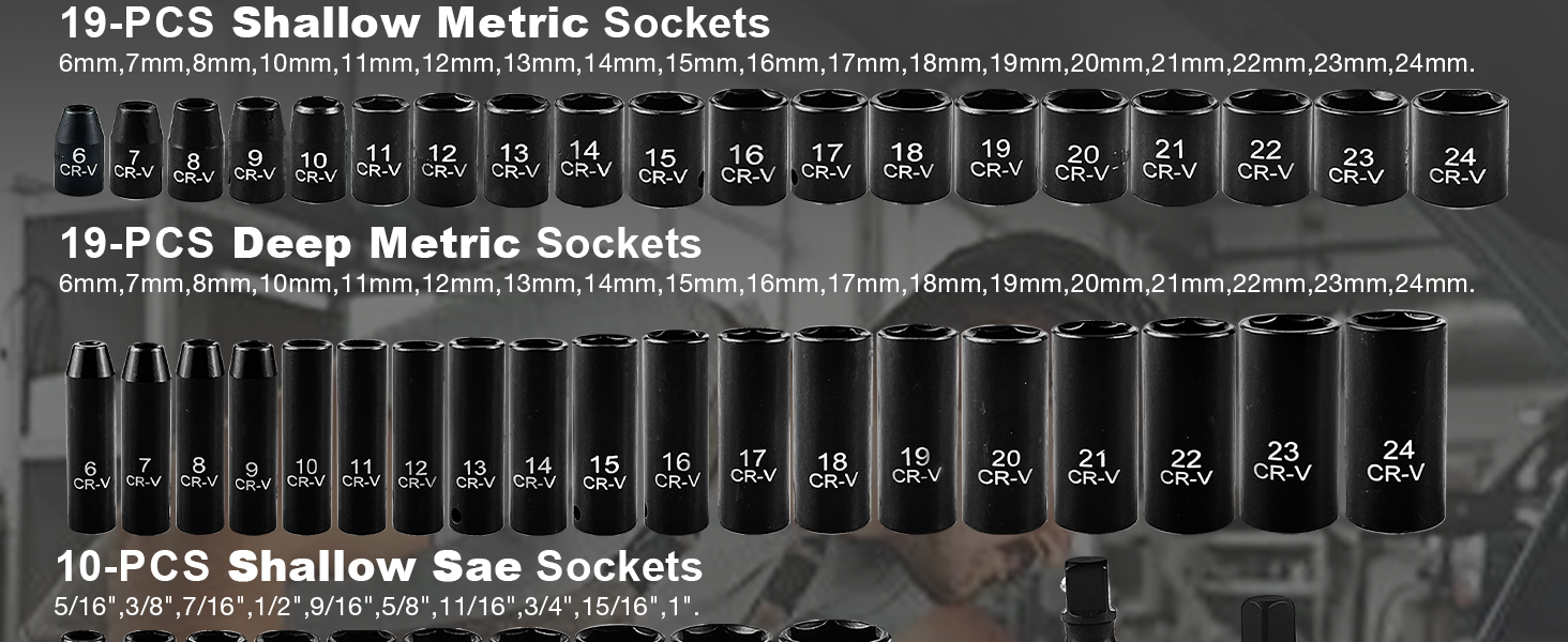 64pcs 3/8&amp;#34; Socket Set,Drive Impact Socket Set
