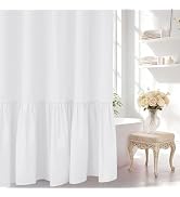 Seenus White Ruffle Shower Curtain with Waterproof TPU Backed, French Country Elegant Ruched Fabr...