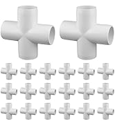 20-Pack 1/2" Cross PVC Fittings, Furniture Grade Pipe Fittings 4 Way for SCH40 PVC Pipe, UV Resis...