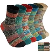 Luckit 6 Pairs Warm Wool Cotton Socks for Men and Women, Winter Nordic Cabin Socks Men, Unisex Kn...