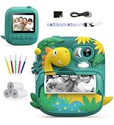 Kids Camera Instant Print, CAMCLID 2.4 Inch Screen Camera for Kids Dinosaur Children Digital Came...