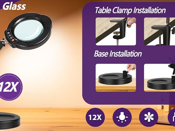 magnifying glass with light and stand