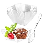 Qeirudu 50 Pack 5 oz Mini Dessert Plates with Spoons - Plastic Appetizer Cups Small Disposable De...