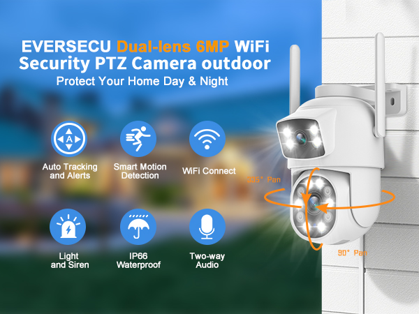 EVERSECU Dual Lens Linkage 6MP WiFi PTZ Security Camera Outdoor Tracking Motion Detection 