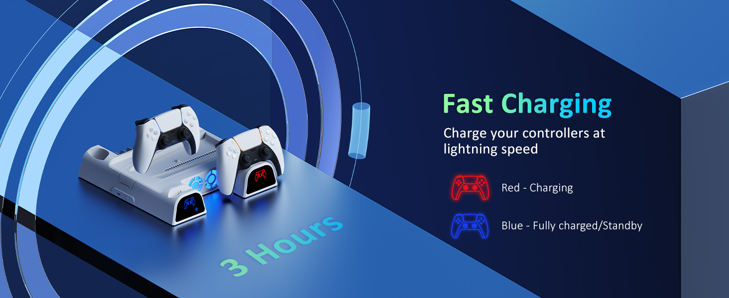 This stand can fully charge two controllers within 3 hours.