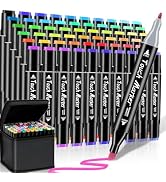 DUULEMANG Alcohol Markers Set, 60 Colors Dual Brush Tip Art Coloring Markers for Adult Drawing, P...