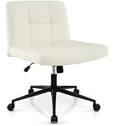 Giantex Criss Cross Chair with Wheels, PU Leather Cross Legged Office Chair, Height-Adjustable Sw...