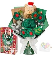 inhand Crochet Flowers Bouquet Christmas Decorations with Green Tree, Bear and Rose Poinsettias f...