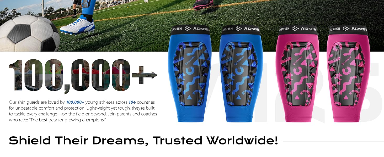 Text reads '100,000+ Shield Their Dreams, Trusted Worldwide!' Four coffin-shaped storage containers in blue, purple, and pink colors displayed against outdoor grass background.