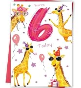 FANCYLUCKY Funny 6th Birthday Card for Girls Kids, Bday Gift for 6 Year Old Girl, Giraffe Sixth B...