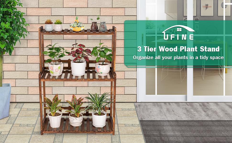 Ufine 3 tier wood plant stand indoor outdoor
